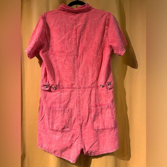 Pink Denim Zip Up Utility Shorts Jumpsuit - Picture 6 of 7